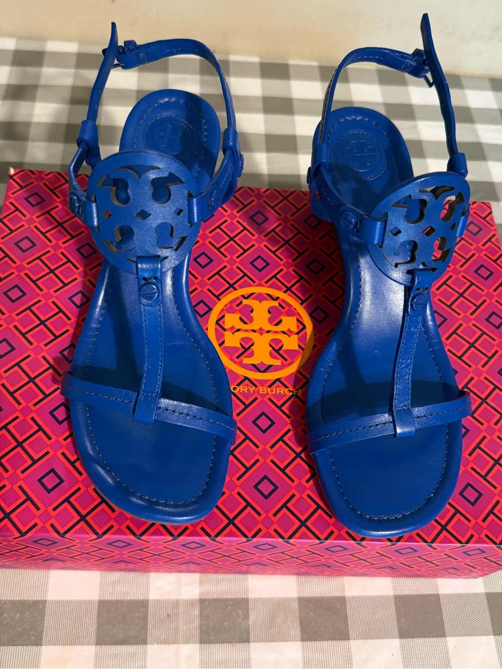Tory Burch Bright Blue Miller T-Strap Sandals